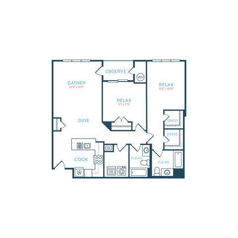 Floor plan for 2 beds, 2 baths, 1284 sqft